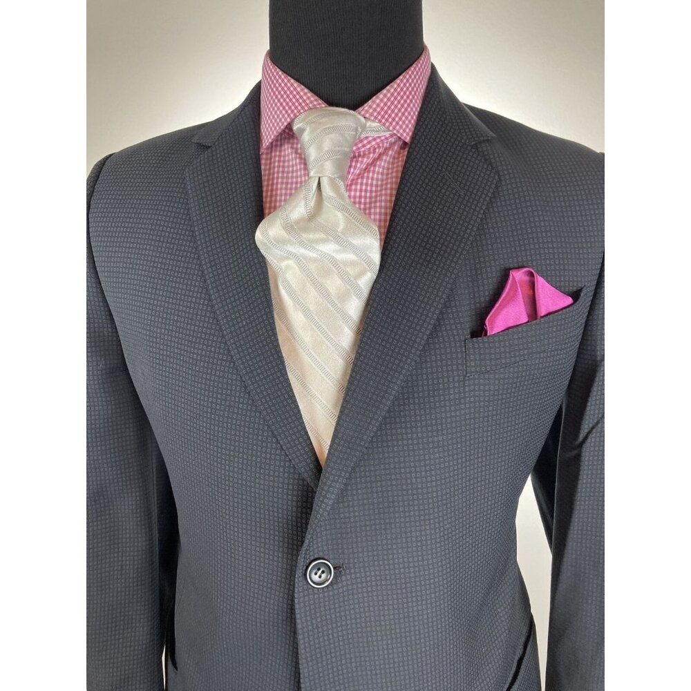 $1195.00 ARMANI Collezioni 33% SILK Navy & Black Modern Sport Jacket 42L 42 L